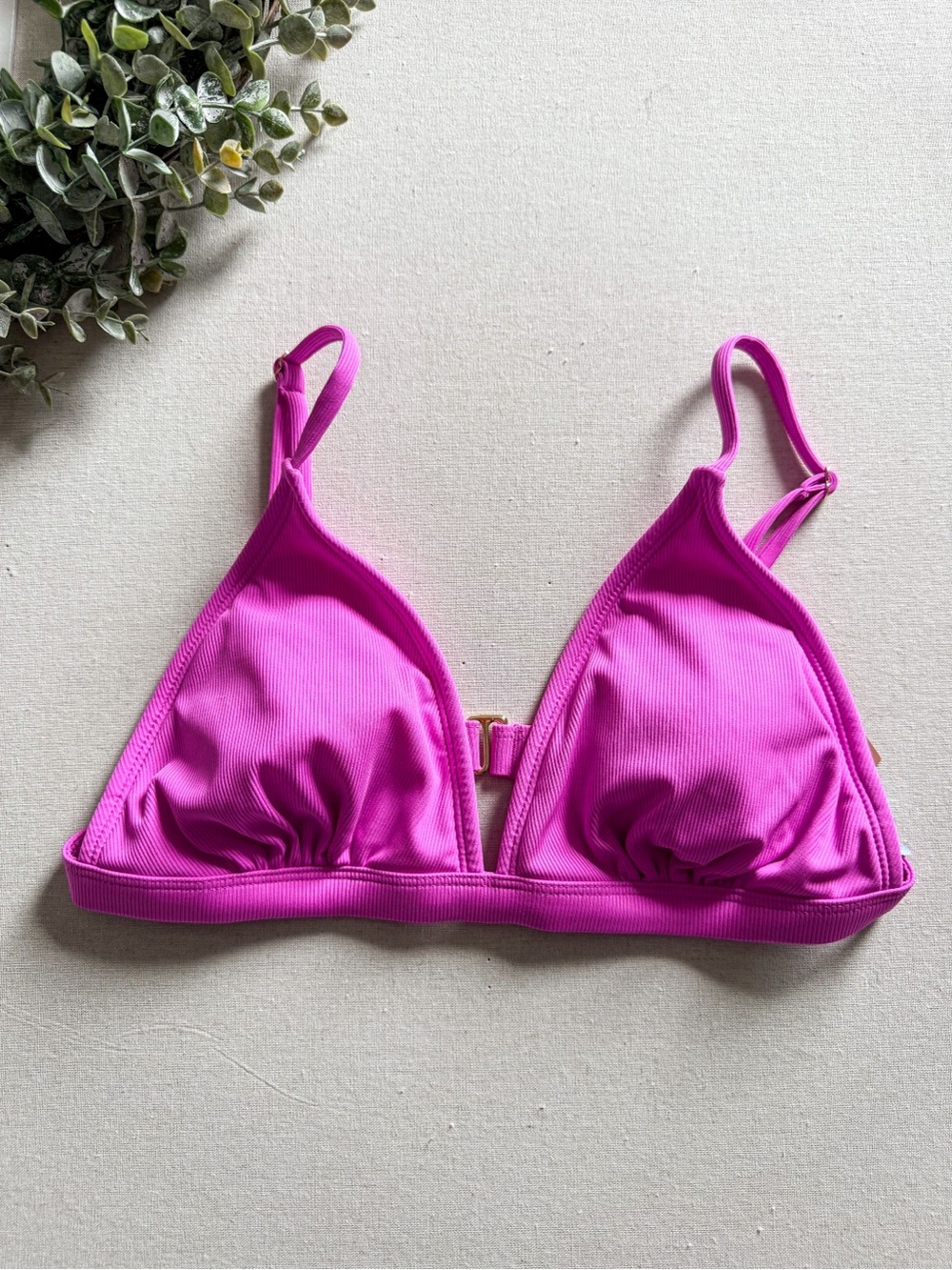 Shade & Shore Ribbed Pink Triangle Bikini Top Adjustable Size M